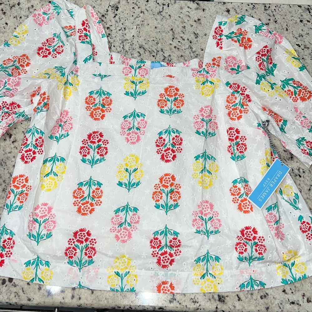 NWT Draper James Eyelet Puff Sleeve Top XXL